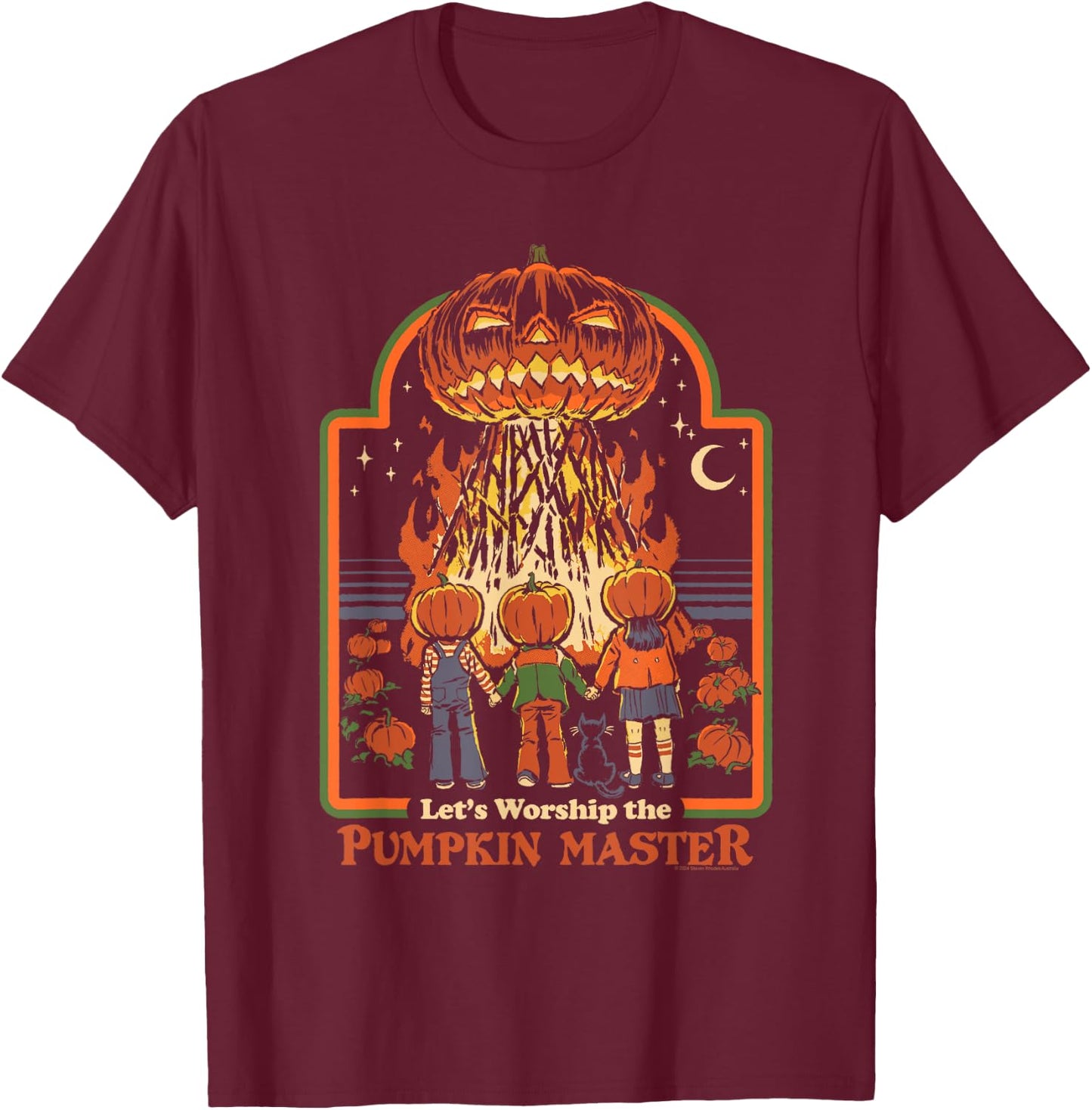 Steven Rhodes Let's Worship The Pumpkin Master Dark Humor T-Shirt - T-Shirt | Maroon