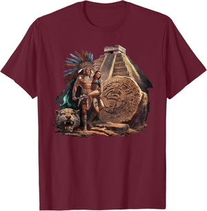 Aztec Warrior Mayan Indigenous Mexican Aztec Jaguar T-Shirt - T-Shirt | Maroon