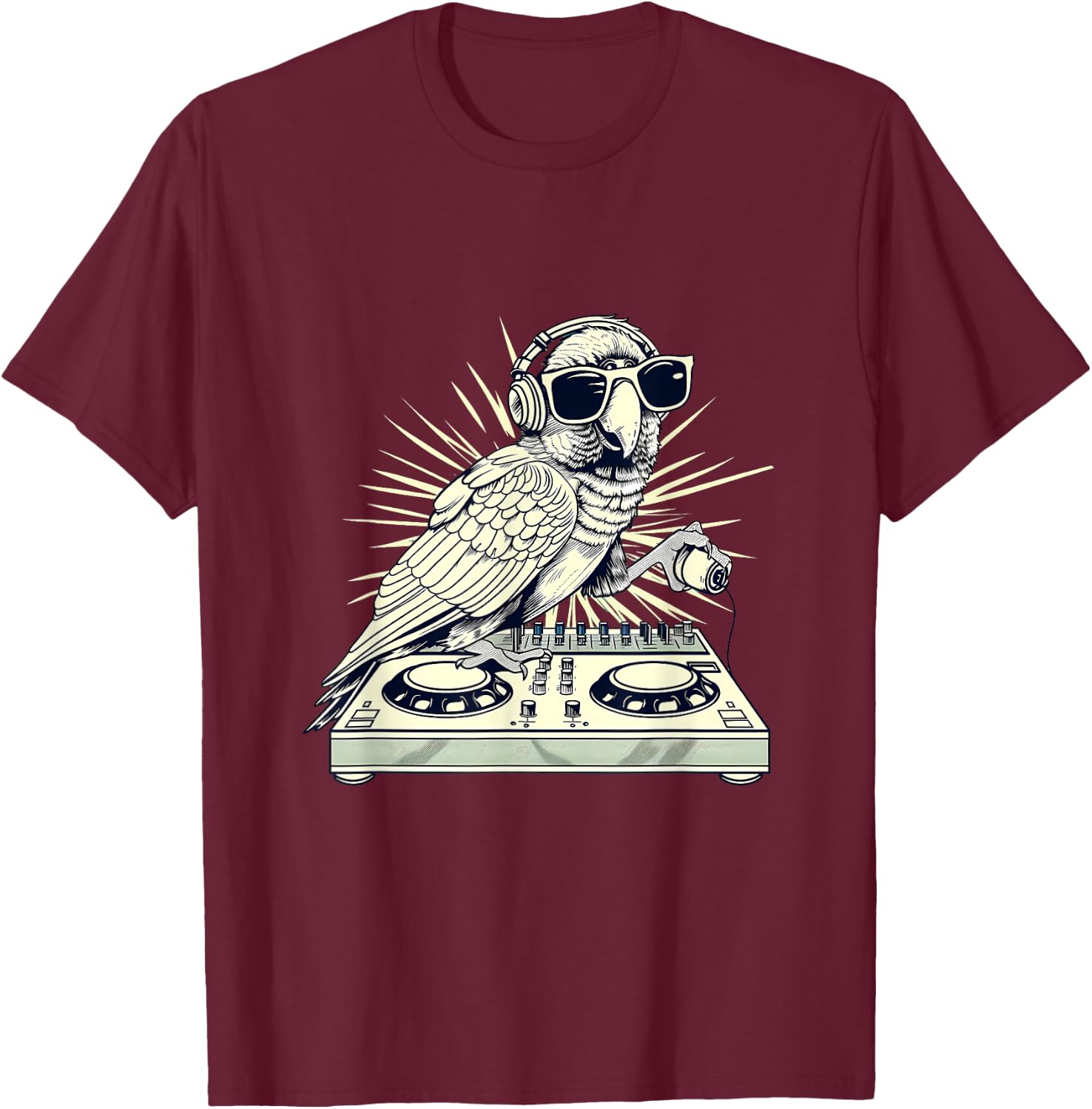 Parrot DJ Turntable DJ Parrot Bird EDM House Music Producer T-Shirt - T-Shirt | Maroon