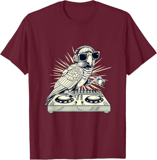Parrot DJ Turntable DJ Parrot Bird EDM House Music Producer T-Shirt - T-Shirt | Maroon