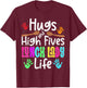 School Lunch Lady Life Hugs And High Fives Cafeteria Crew T-Shirt - T-Shirt | Maroon