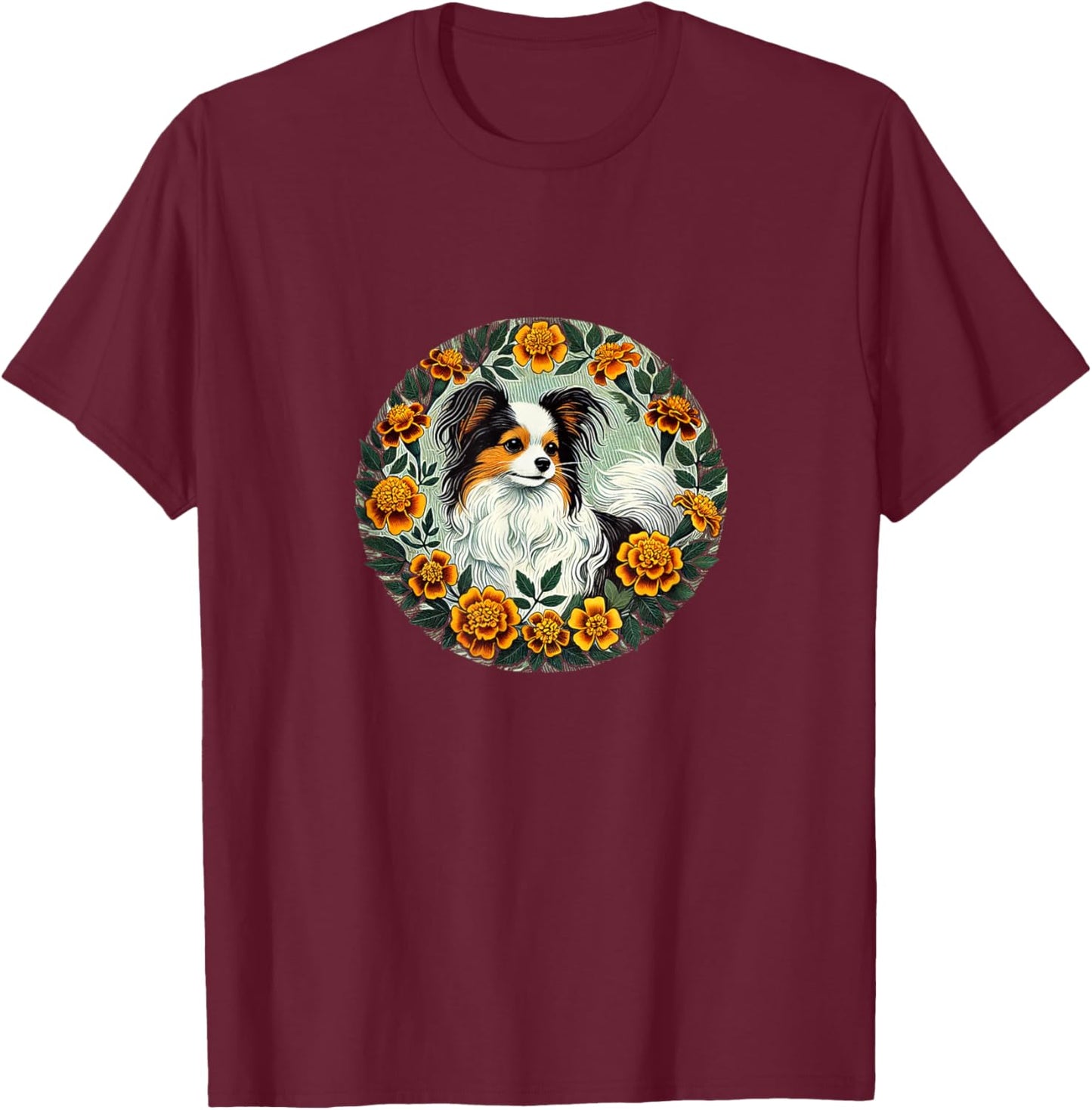 Papillon dog Breed Illustration T-Shirt - T-Shirt | Maroon