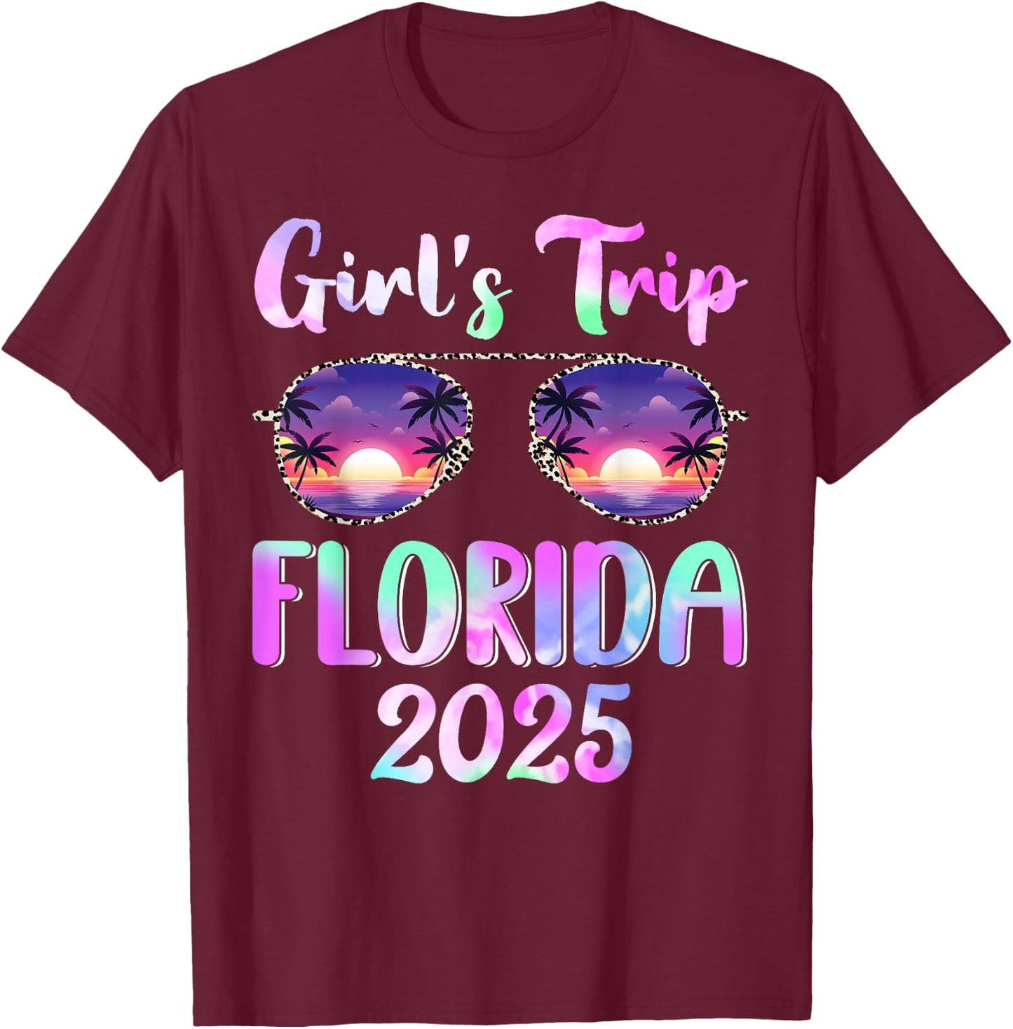 Girl's Trip Florida 2025 Summer Beach Weekend Vacation T-Shirt - T-Shirt | Maroon
