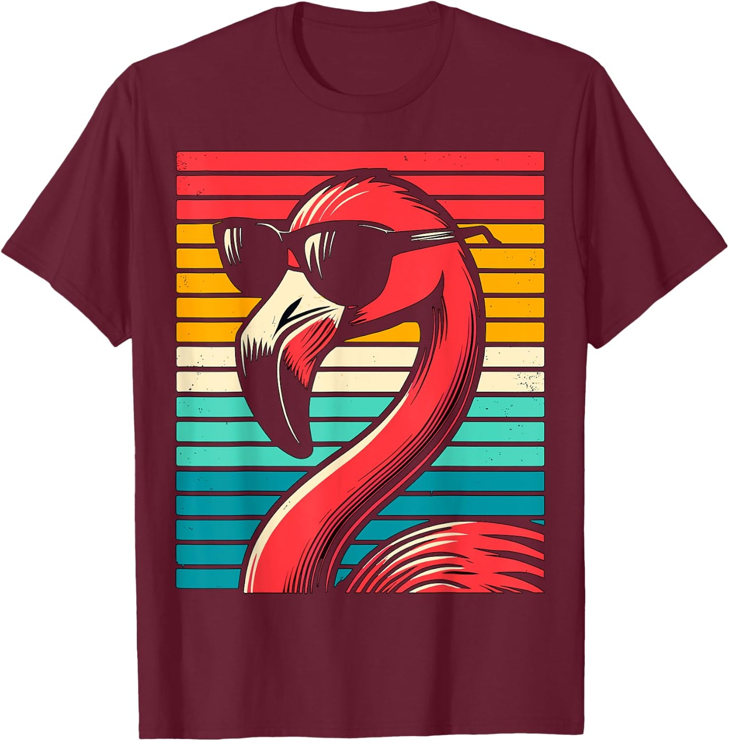 cool Flamingo with Sunglasses 70s 80s 90s Party Retro T-Shirt - T-Shirt | Maroon