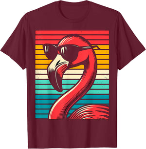 cool Flamingo with Sunglasses 70s 80s 90s Party Retro T-Shirt - T-Shirt | Maroon