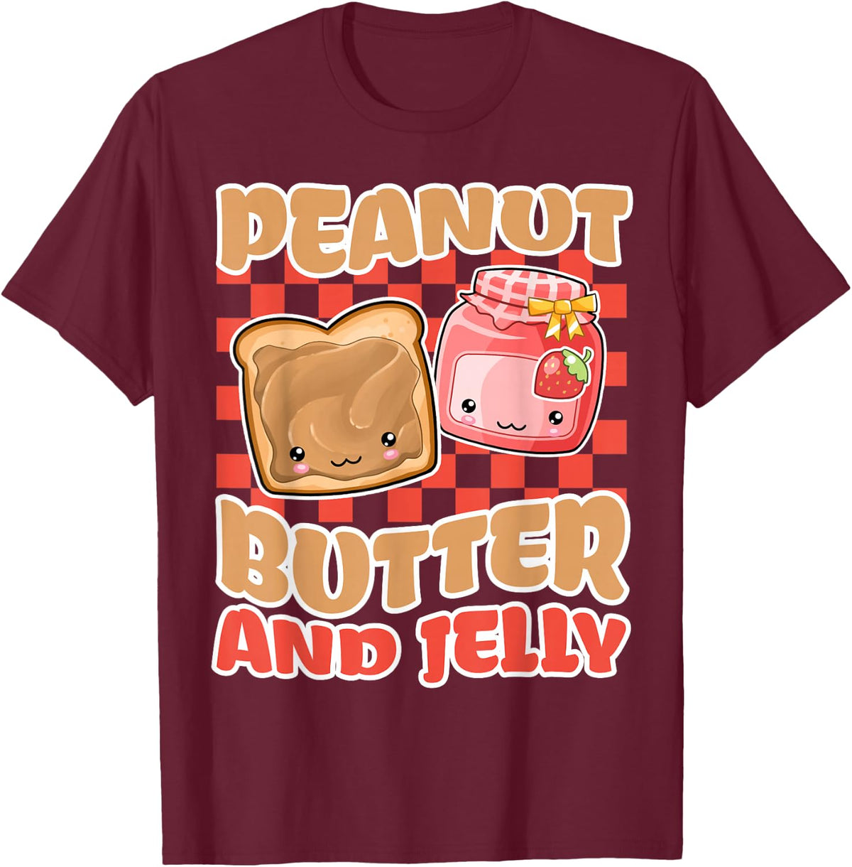 Kawaii Peanut Butter Jelly Strawberry Retro Matching Couples T-Shirt - T-Shirt | Maroon