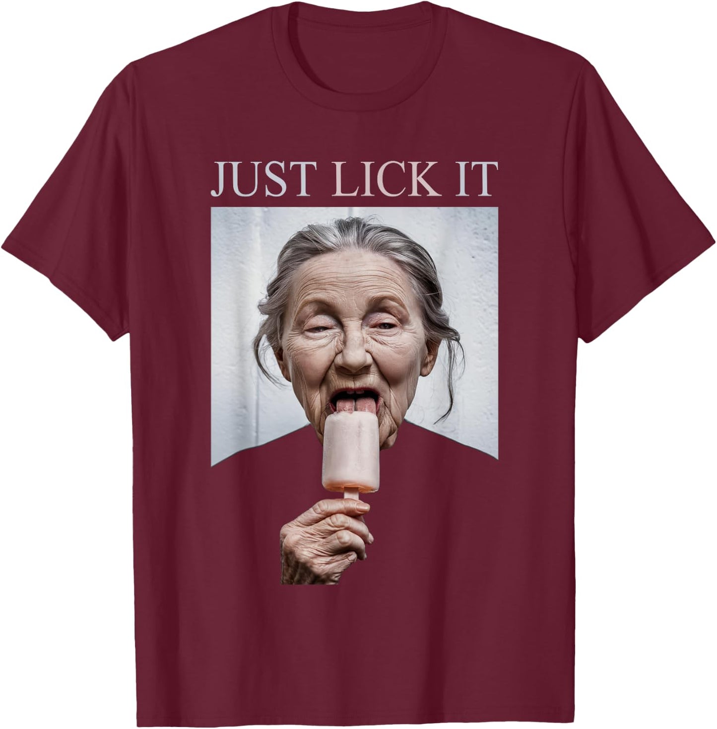 Granny Licking Popsicle, Just Lick It, Funny Summer T-Shirt - T-Shirt | Maroon