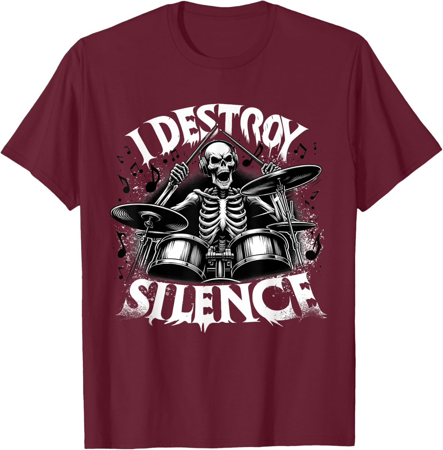 Skeleton Playing Drums - Skull Lover Halloween Costume T-Shirt - T-Shirt | Maroon