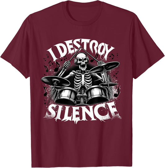 Skeleton Playing Drums - Skull Lover Halloween Costume T-Shirt - T-Shirt | Maroon
