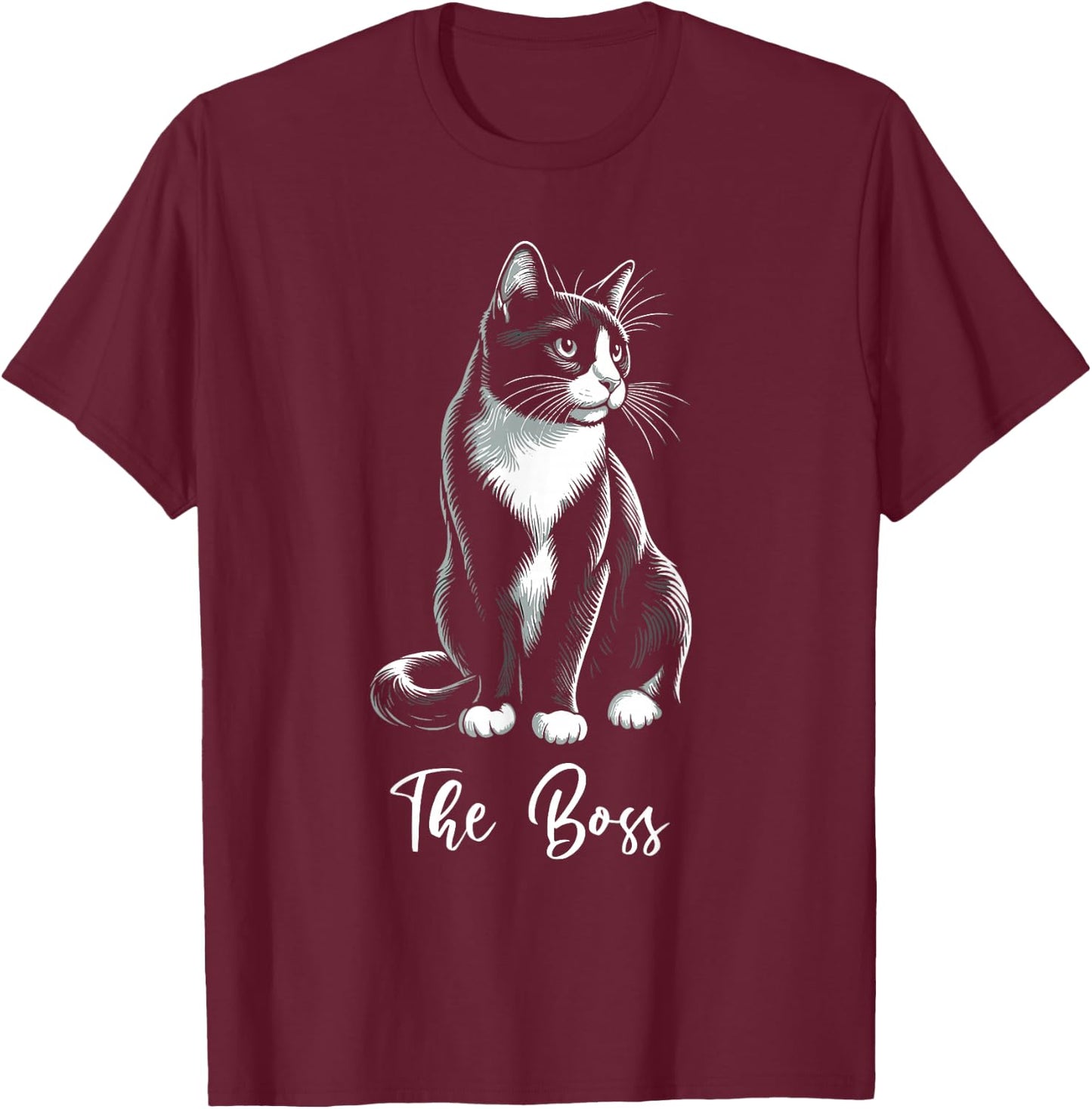 The Boss Tuxedo Cat Lover Kitten Tuxedo Cat Owner T-Shirt - T-Shirt | Maroon