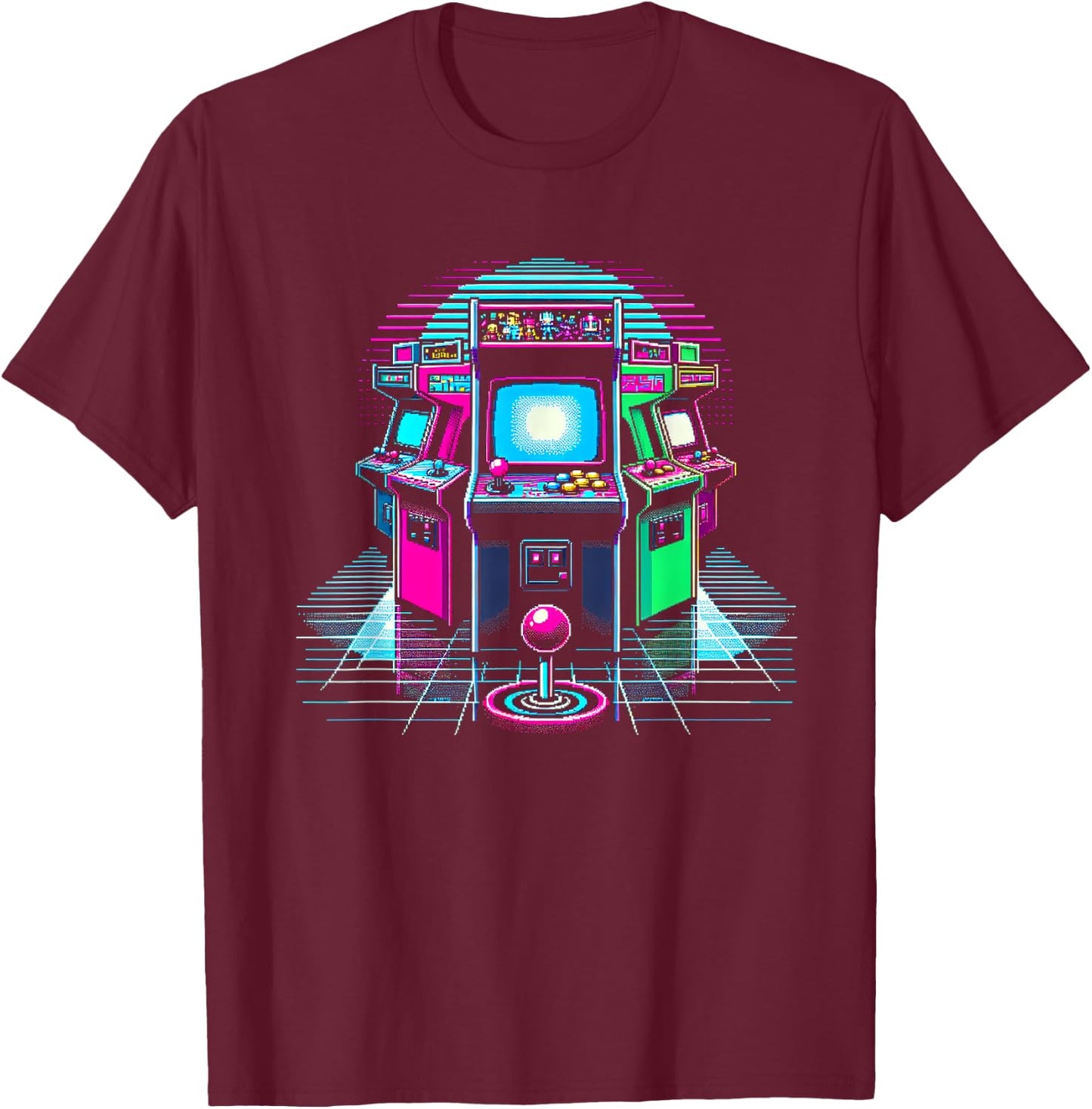 Pixelated Arcade Machine Design T-Shirt - T-Shirt | Maroon