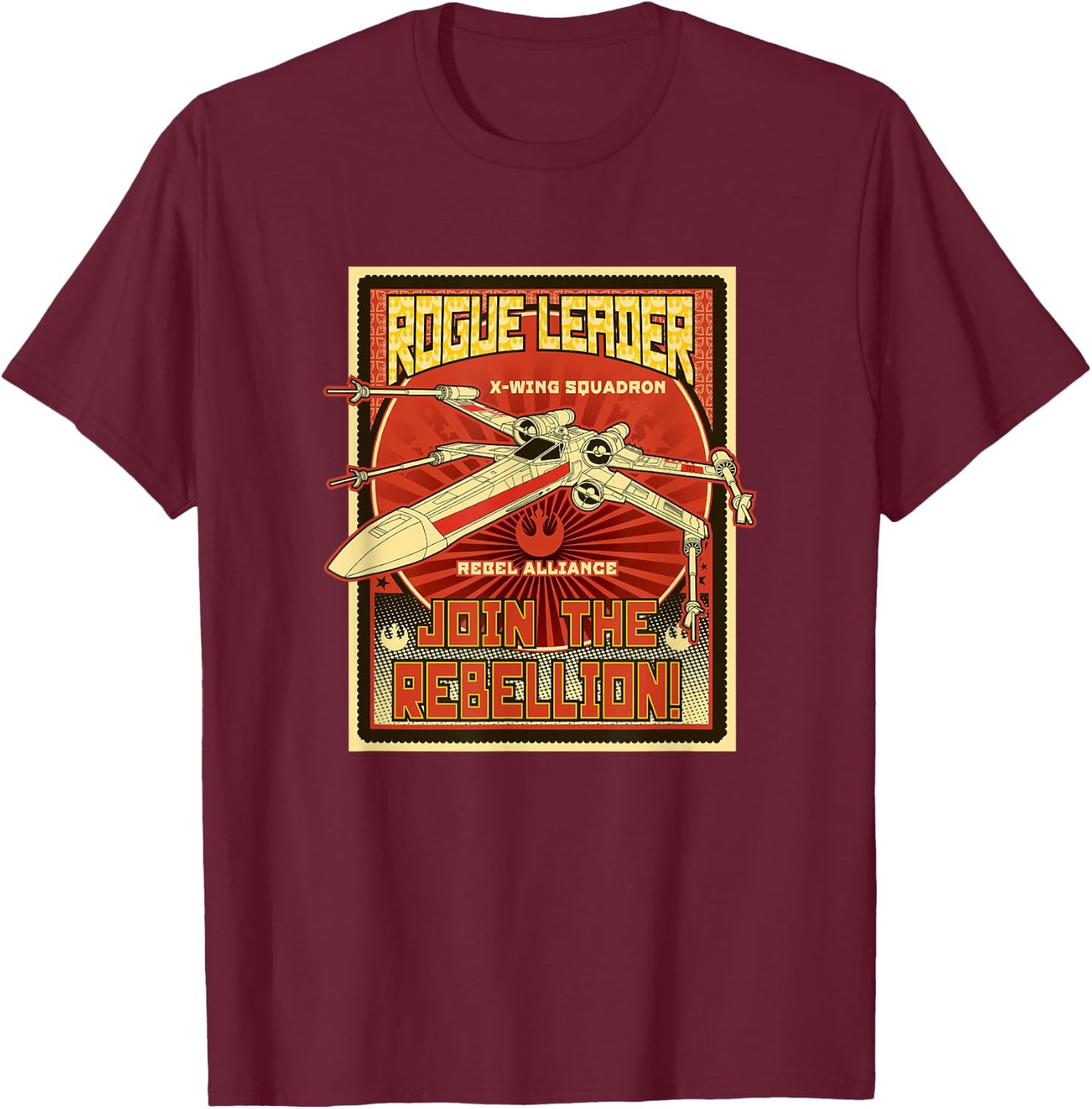 Star Wars X-Wing Fighter Rogue Leader The Rebellion Stamp T-Shirt - T-Shirt | Maroon