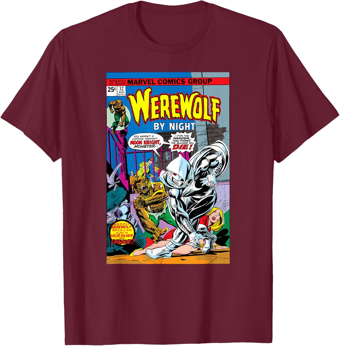 Marvel Moon Knight Werewolf by Night Vintage Comic Halloween T-Shirt - T-Shirt | Maroon