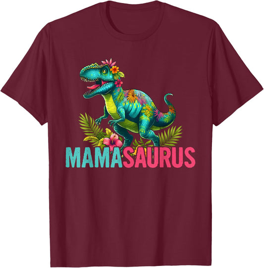 Mamasaurus Dinosaur Mama Saurus Family Matching Women T-Shirt - T-Shirt | Maroon