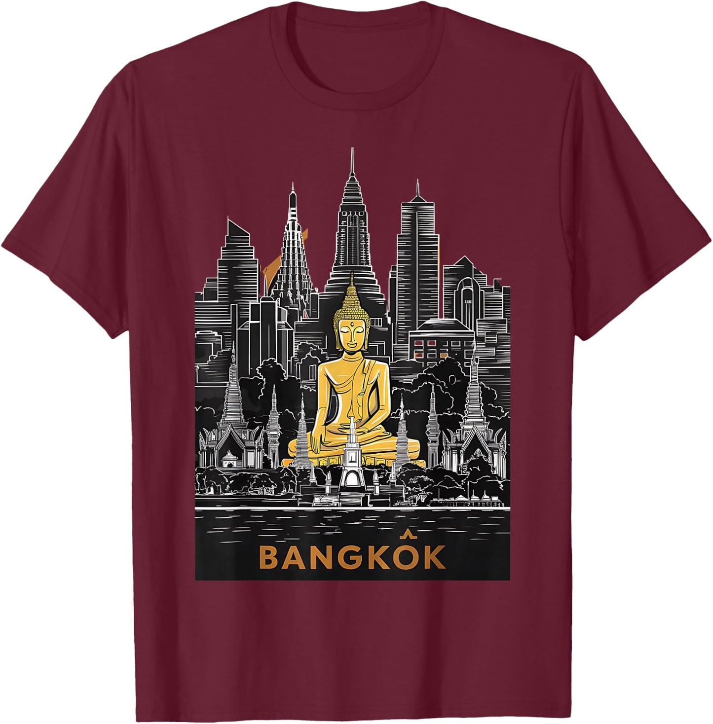 Signature Bangkok City Skyline Thailand Buddha Souvenir T-Shirt - T-Shirt | Maroon