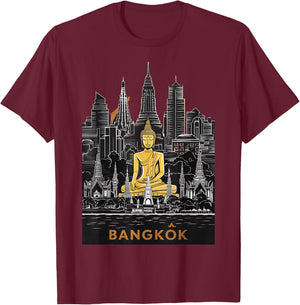 Signature Bangkok City Skyline Thailand Buddha Souvenir T-Shirt - T-Shirt | Maroon