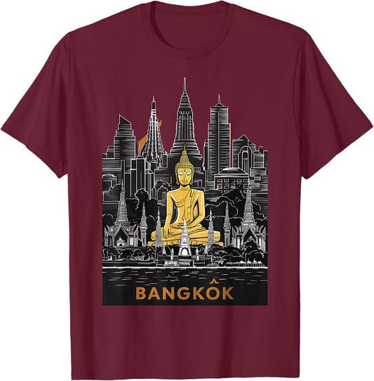 Signature Bangkok City Skyline Thailand Buddha Souvenir T-Shirt - T-Shirt | Maroon