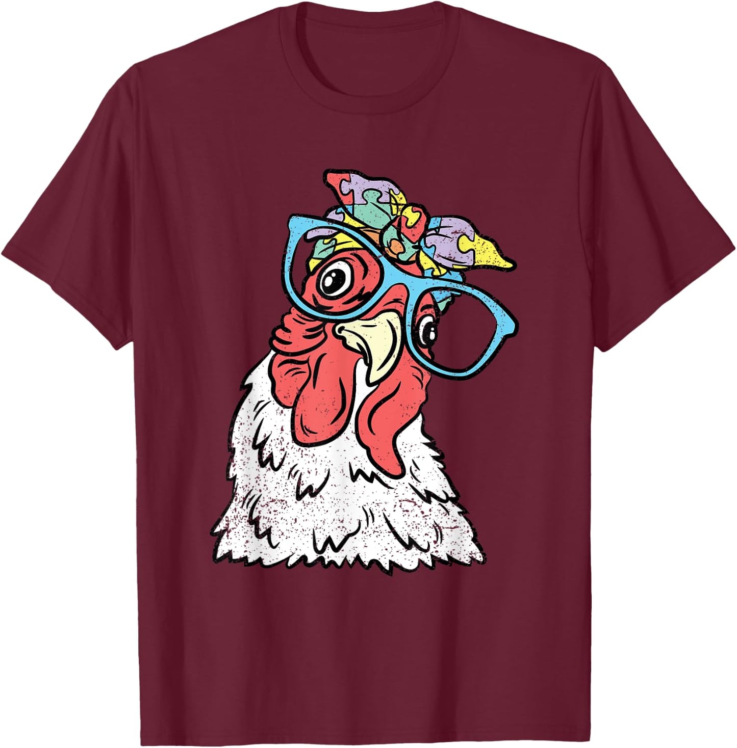 Chicken Puzzle Piece Autism Awareness Autistic Warrior T-Shirt - T-Shirt | Maroon