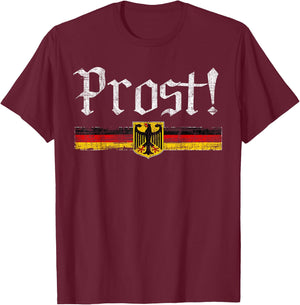 Oktoberfest Drinking Men Women Vintage German Flag Prost T-Shirt - T-Shirt | Maroon