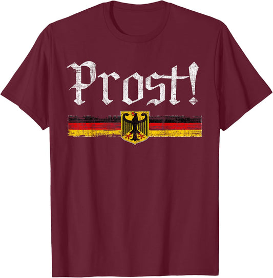 Oktoberfest Drinking Men Women Vintage German Flag Prost T-Shirt - T-Shirt | Maroon