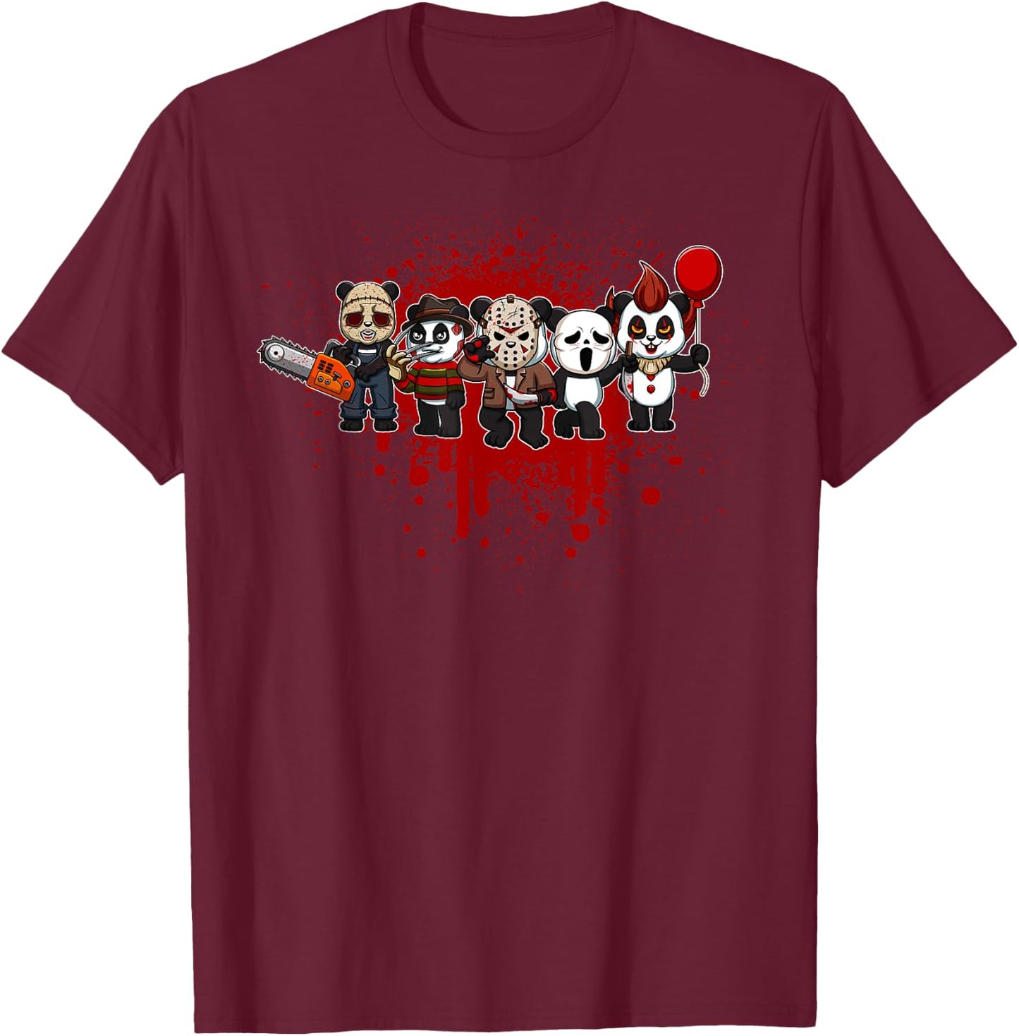 My Little Horror Crew - Halloween Panda Bear T-Shirt - T-Shirt | Maroon