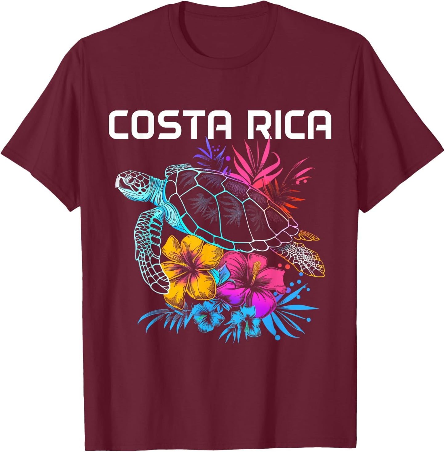 Costa Rica Sea Turtle Flowers Scuba Diving Surfer Souvenir T-Shirt - T-Shirt | Maroon