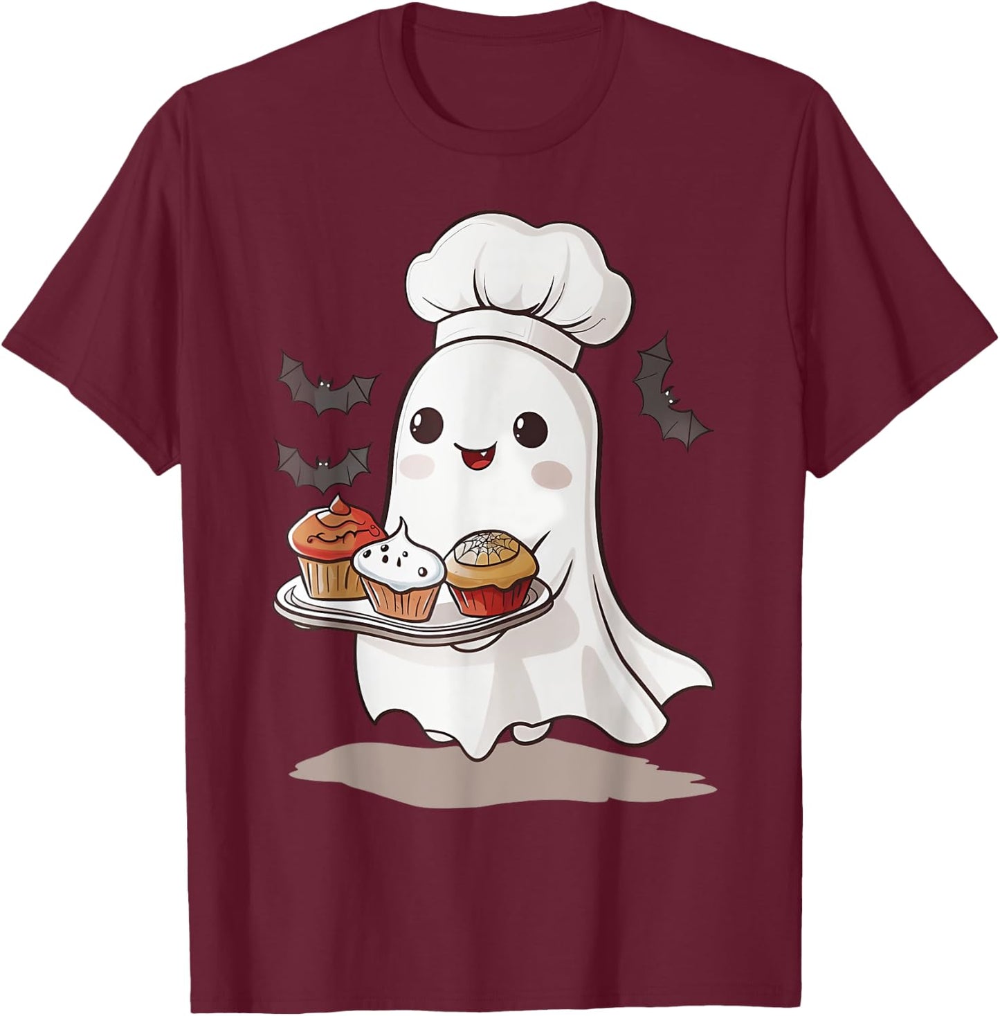Cute Ghost Chef Baker Halloween Spooky Baking Costume T-Shirt - T-Shirt | Maroon
