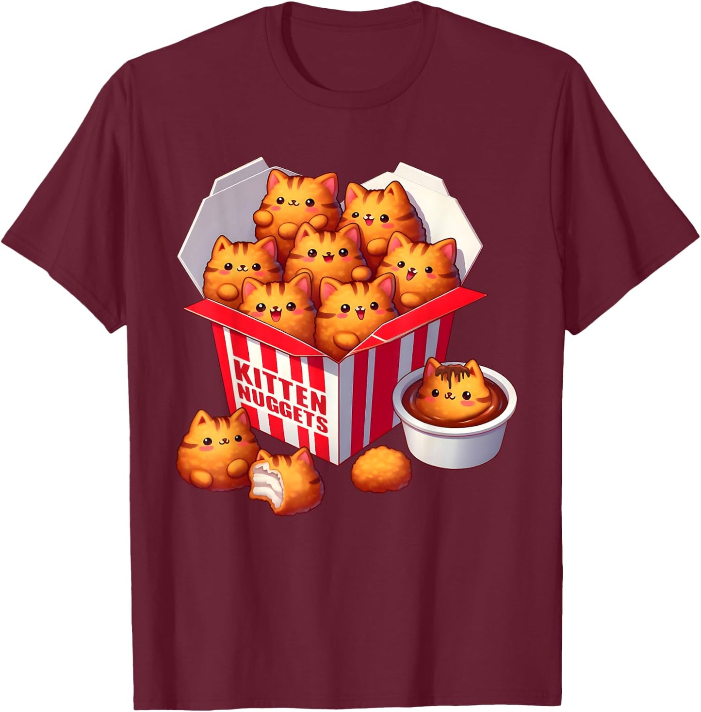 Kitten Nuggets Funny Cats and Chicken Nuggets Lover T-Shirt - T-Shirt | Maroon