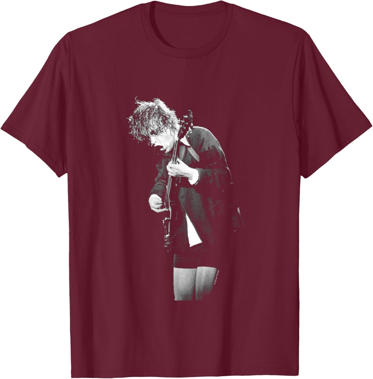 ACDC Guitarist Angus Young Live By Simon Fowler T-Shirt - T-Shirt | Maroon