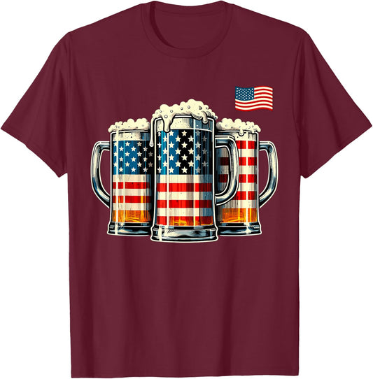 Beer American Flag T-Shirt - T-Shirt | Maroon