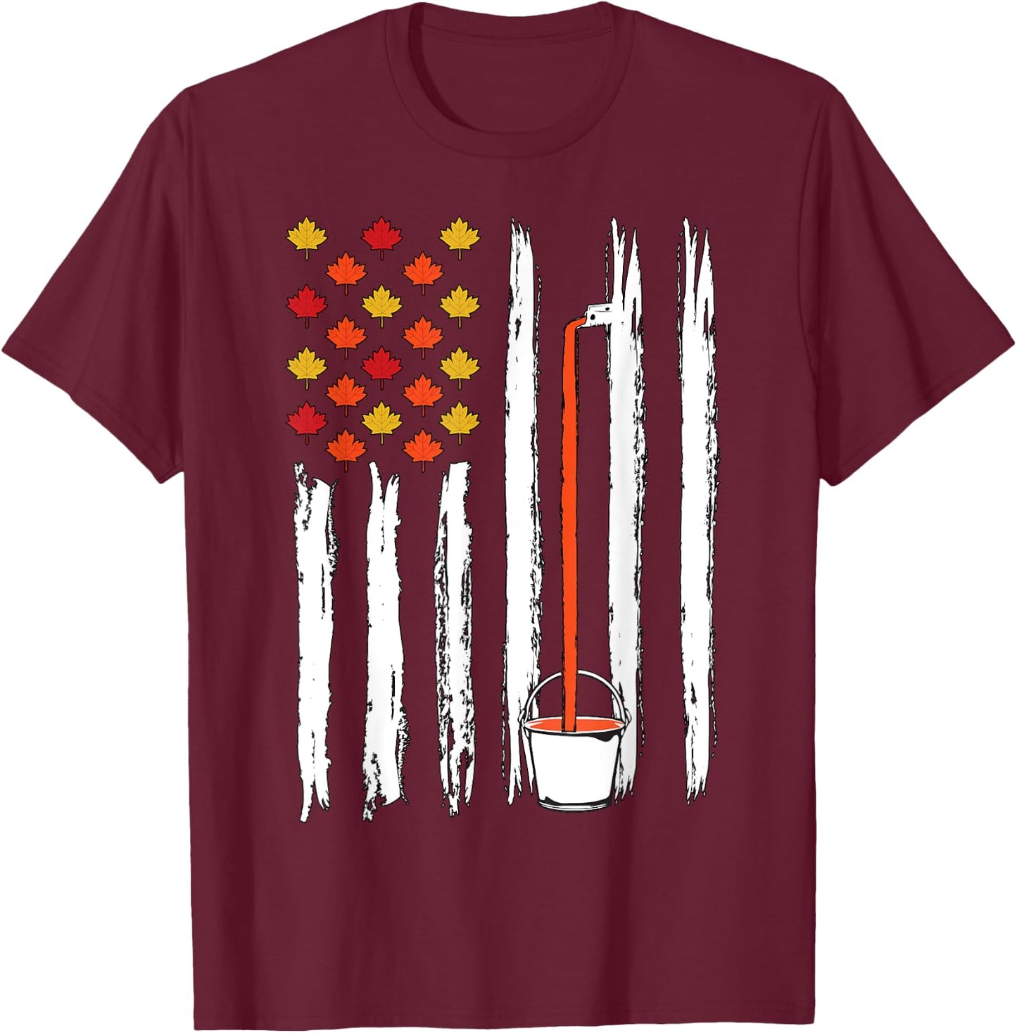 Maple Tapping Flag Sugaring National Maple Syrup Day T-Shirt - T-Shirt | Maroon