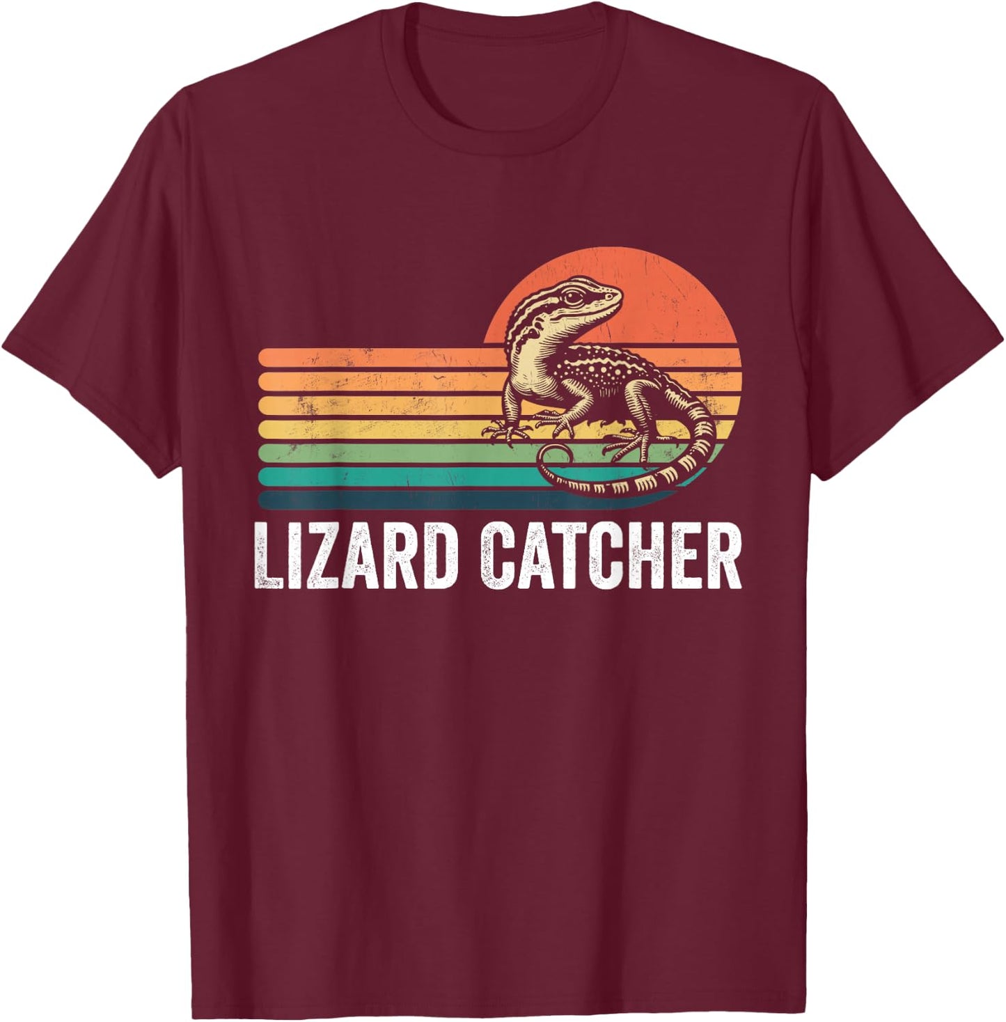 Professional Lizard Catcher Funny Retro Gecko Lizard Hunter T-Shirt - T-Shirt | Maroon