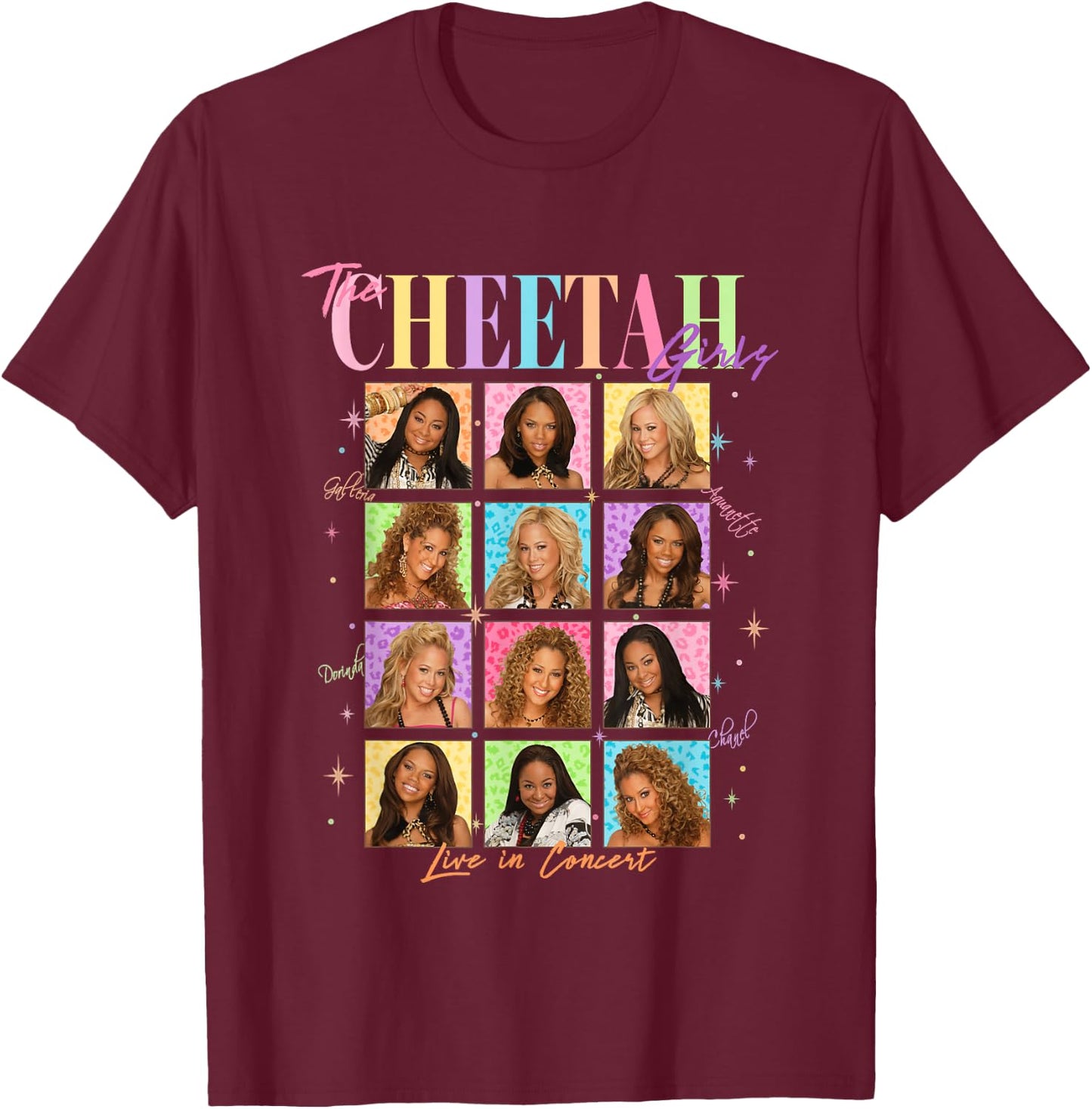 Disney The Cheetah Girls Colorful Box Ups Retro Collage T-Shirt - T-Shirt | Maroon