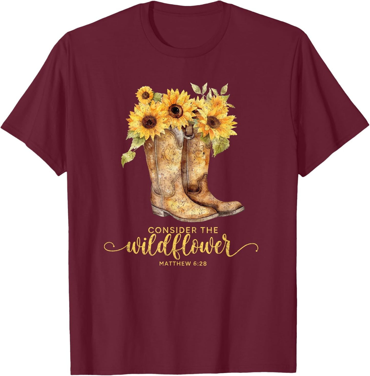 Christian Cowgirl Western Cowboy Sunflower Boots T-Shirt - T-Shirt | Maroon