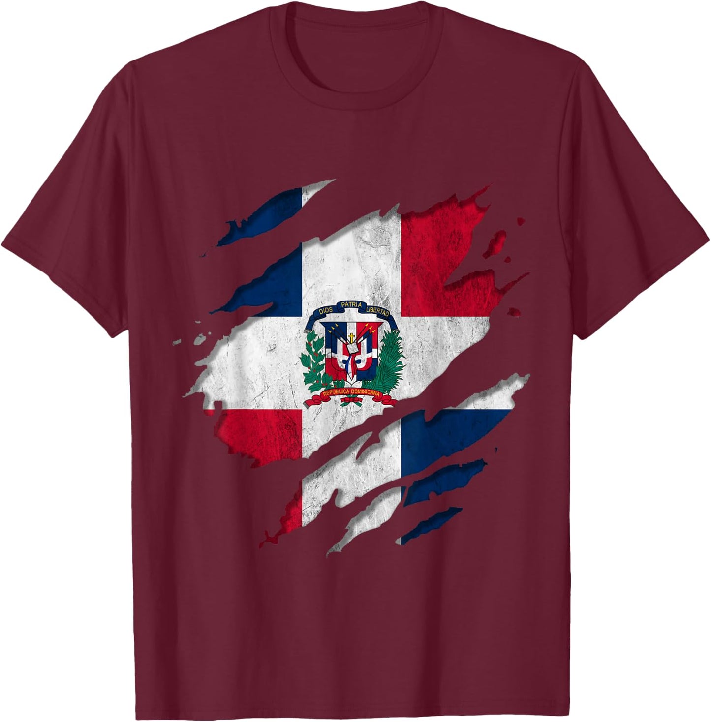 Coat of Arms Republica Dominicana Rip Reveal Dominican Flag T-Shirt - T-Shirt | Maroon