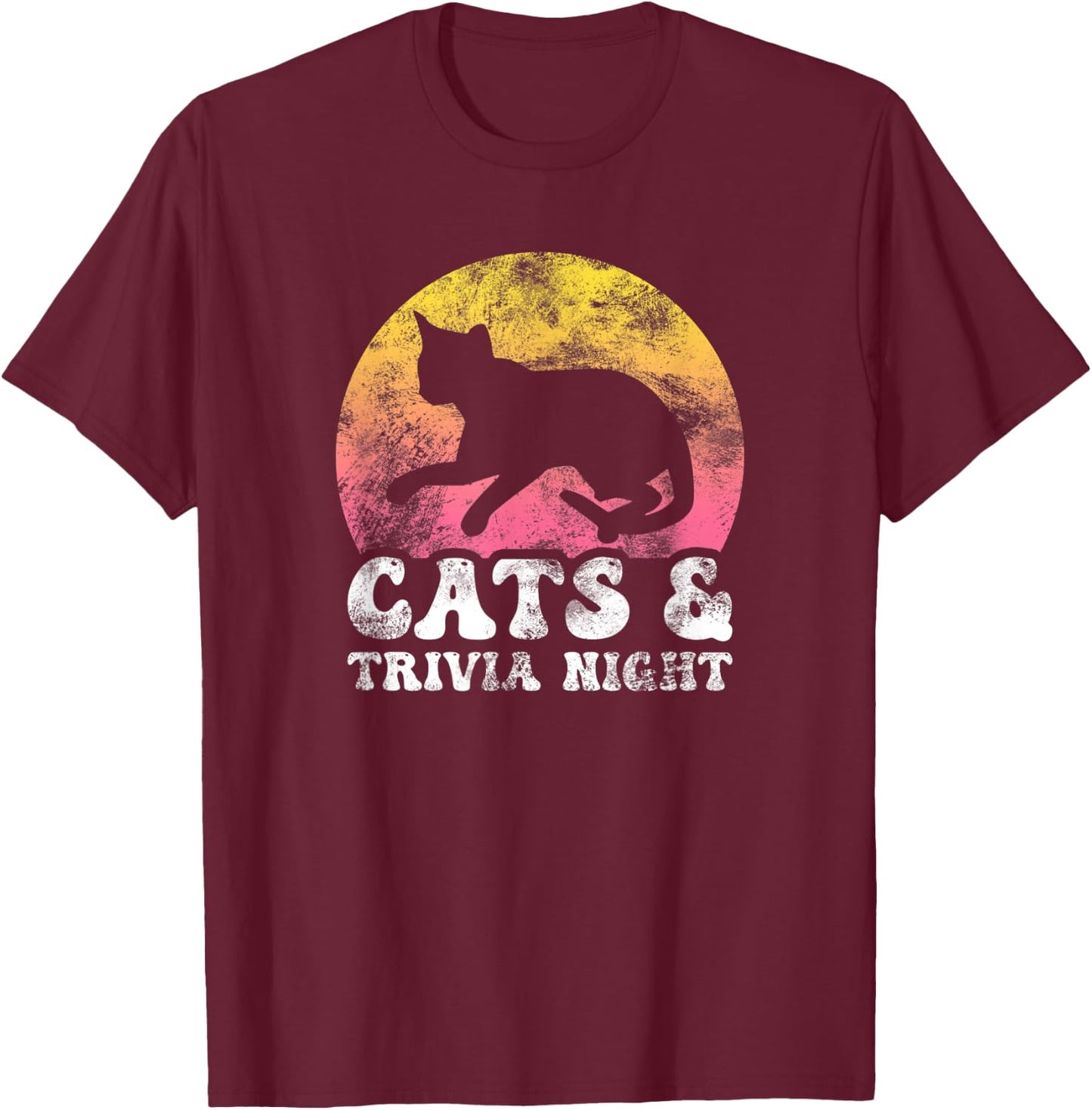 Funny Cats & Trivia Night Vintage Retro Hobby T-Shirt - T-Shirt | Maroon