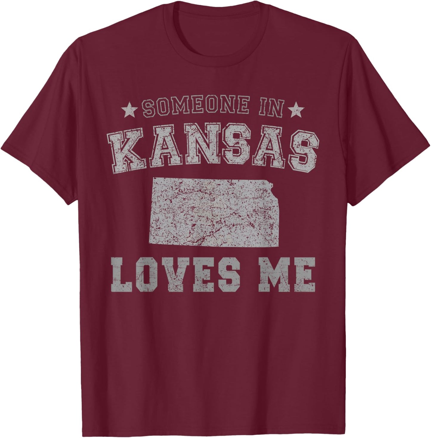 Someone In Kansas Loves Me Heart Vintage State T-Shirt - T-Shirt | Maroon