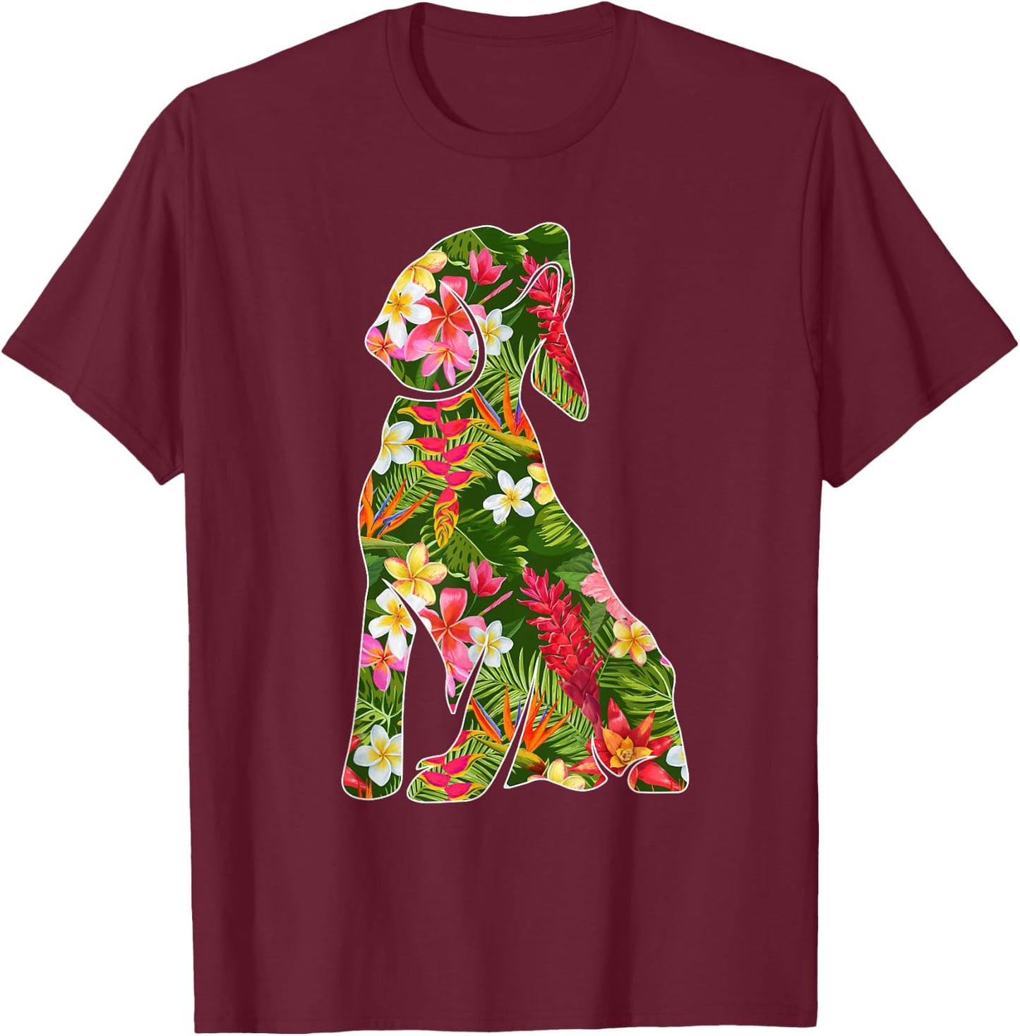 Funny Silhouette Of Beagle Dog Hawaiian Floral Summer Vibes Women Kids T-Shirt - T-Shirt | Maroon