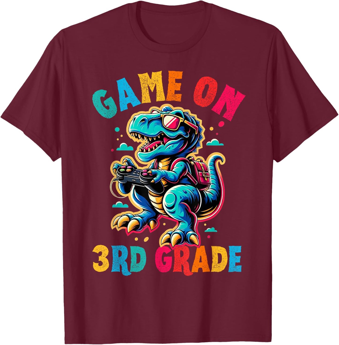 Dinosaur video games back to School 3rd grade boys Game on T-Shirt - T-Shirt | Maroon