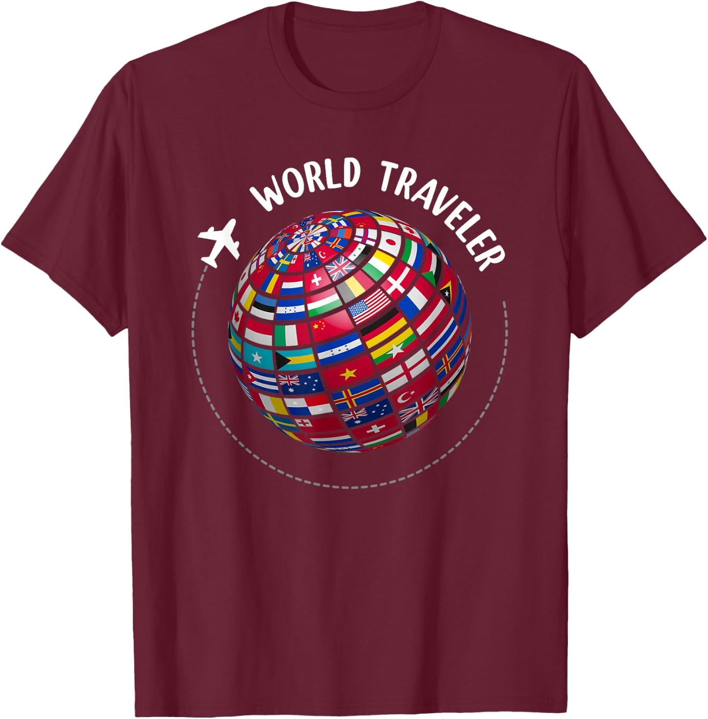 World Traveler Map, World Flags Traveler, Countries Map T-Shirt - T-Shirt | Maroon