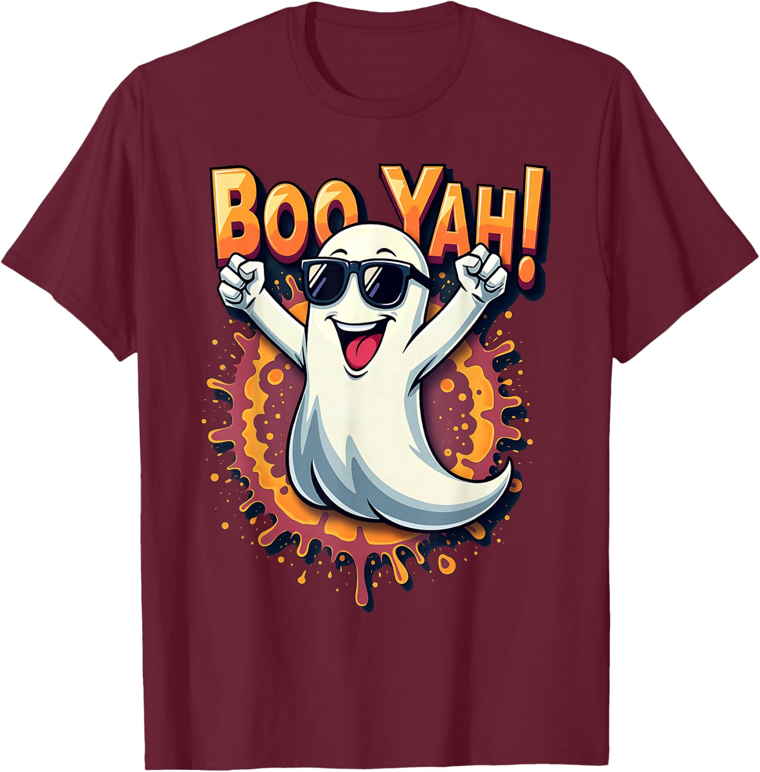 Funny Cool Boo Yah Booyah Rocking Ghost Spooky Boo Halloween T-Shirt - T-Shirt | Maroon