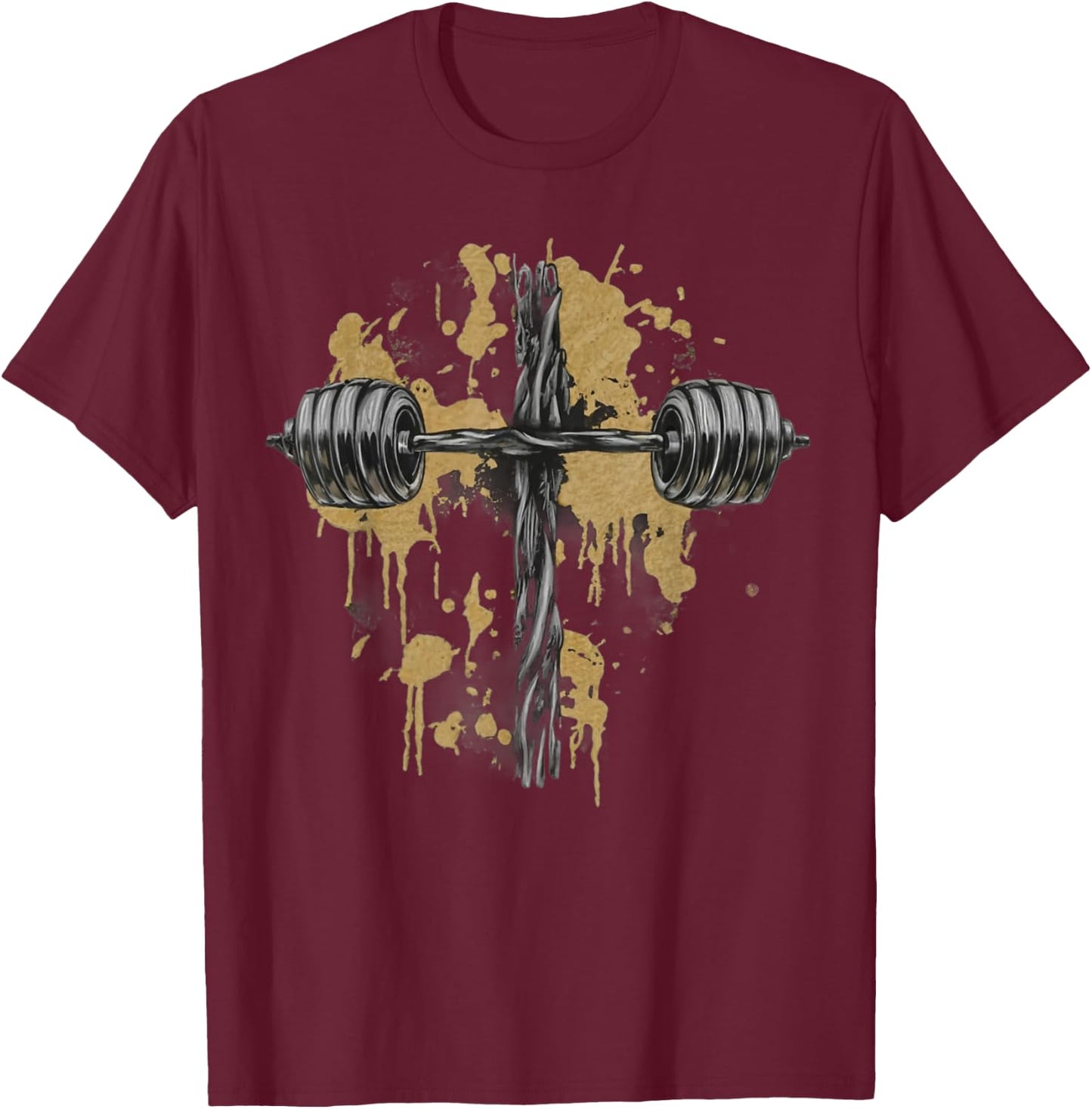 Barbell Cross Funny Christian Gym Jesus Weight Lifting God , Small, Black T-Shirt - T-Shirt | Maroon