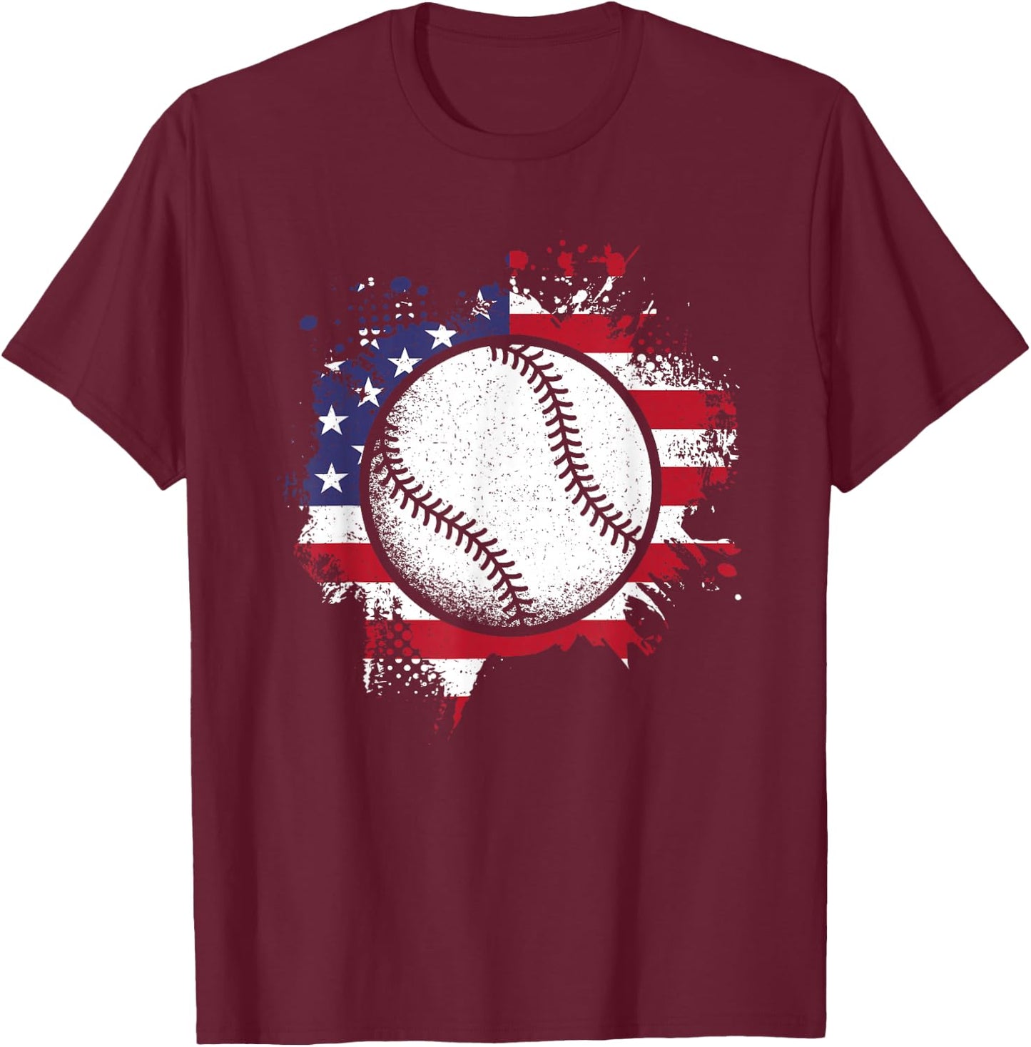 Baseball American Flag Vintage Baseball Lover Men Women Kids T-Shirt - T-Shirt | Maroon