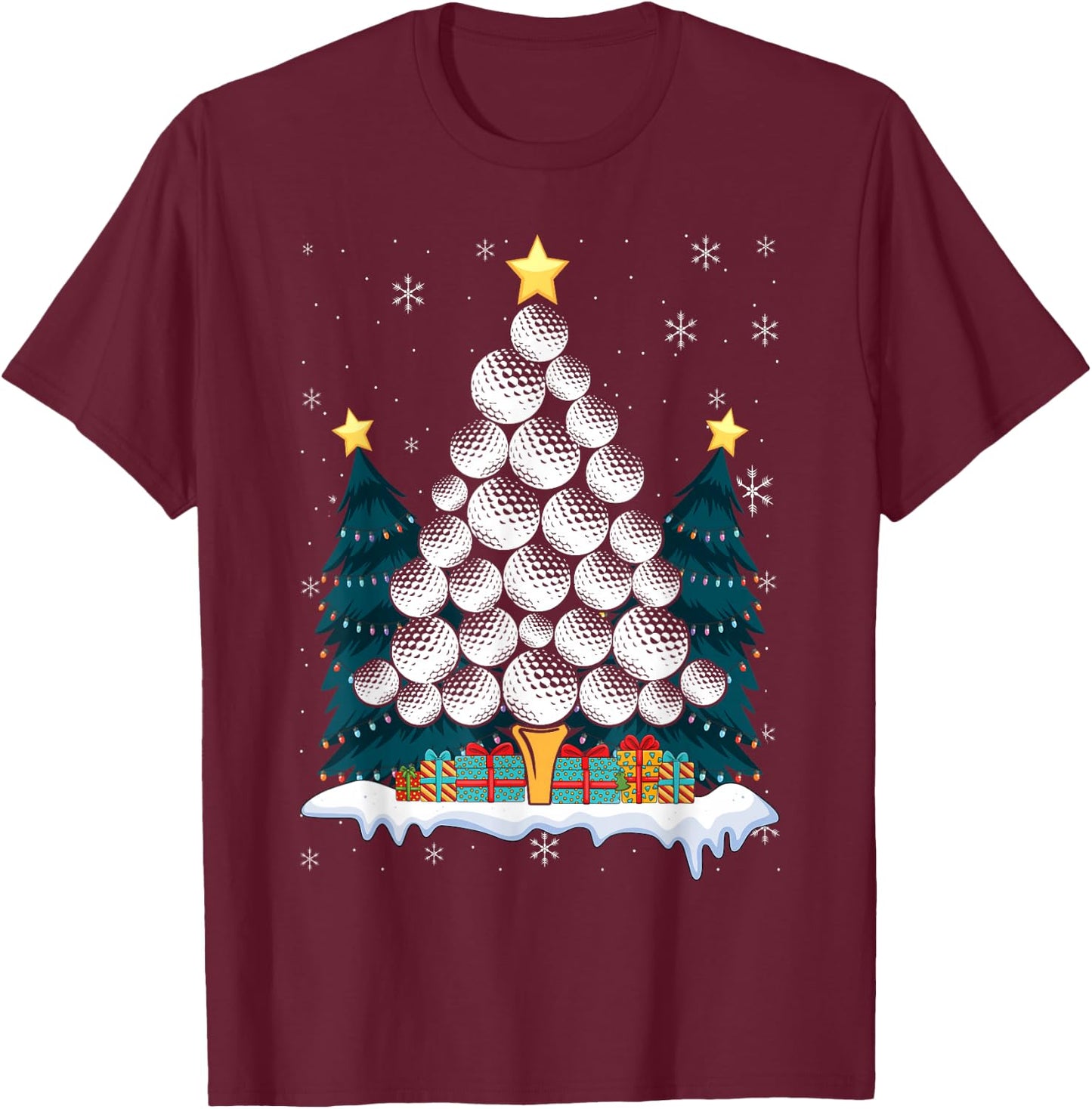 Golf Balls Christmas Tree Xmas Golfing Golfer Christmas Golf T-Shirt - T-Shirt | Maroon