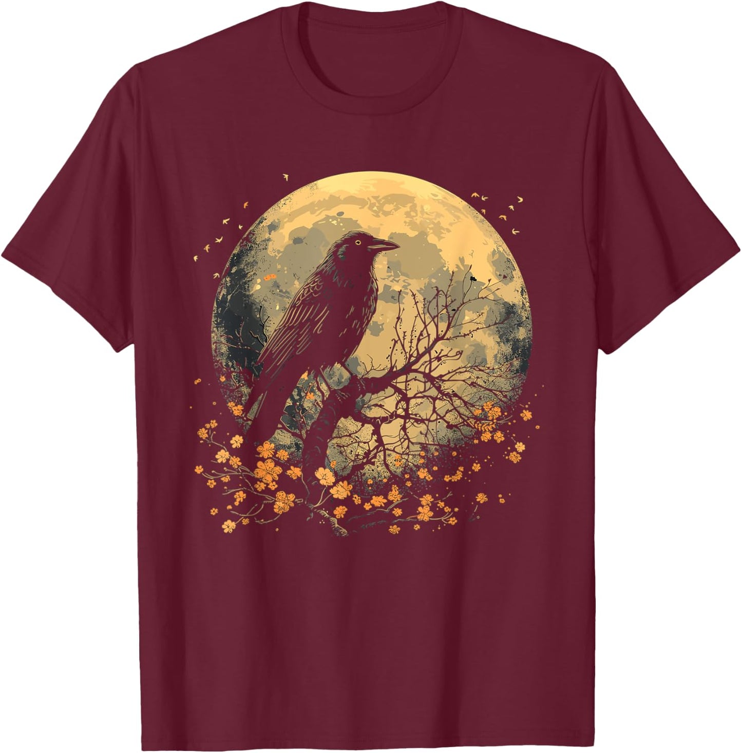 Black Raven Nature Art Crow Moon T-Shirt - T-Shirt | Maroon