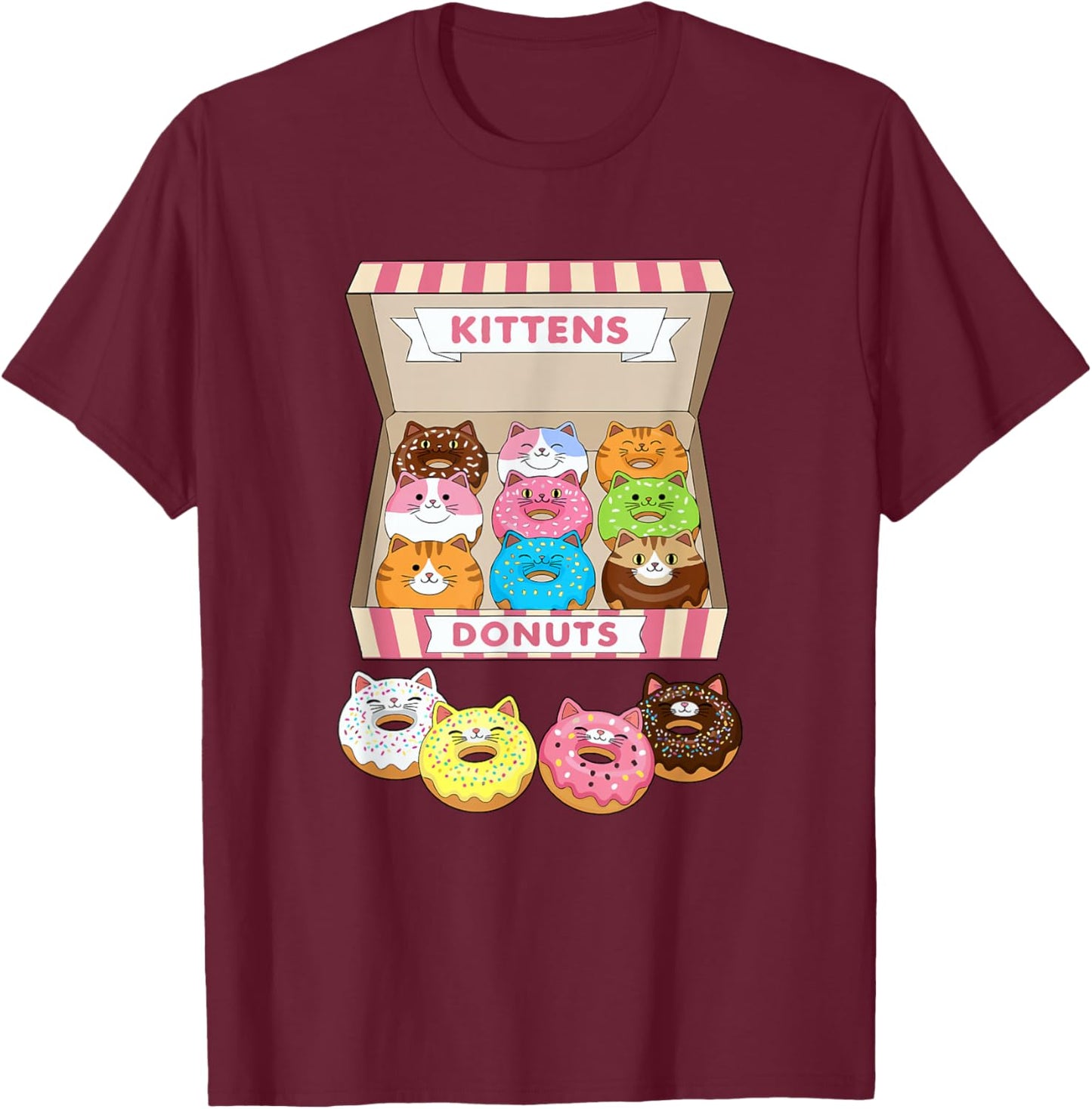 Kittens Donuts Pastry Cat Lover Cute Doughnut Cats Kitten T-Shirt - T-Shirt | Maroon