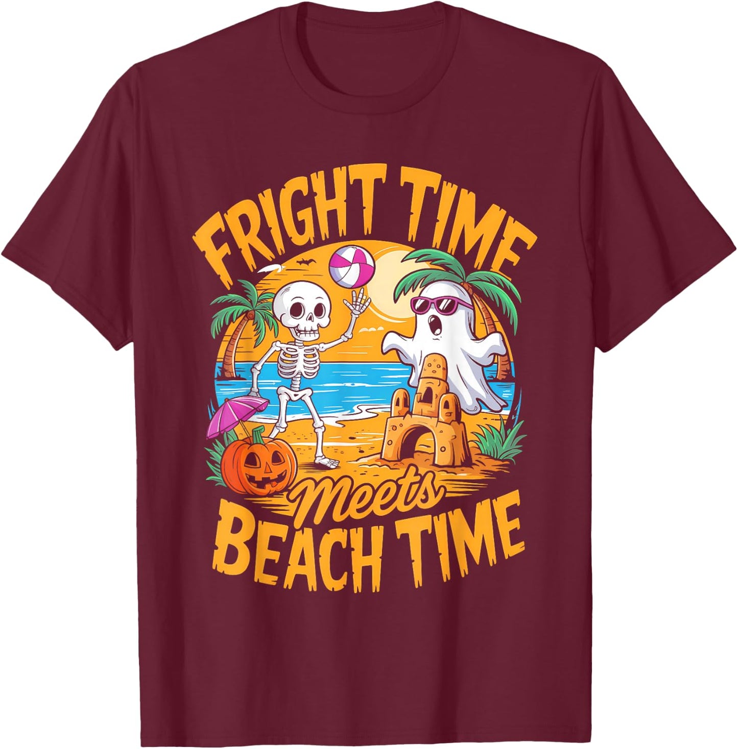 Cute Summerween Ghost Funny Beach Halloween T-Shirt - T-Shirt | Maroon