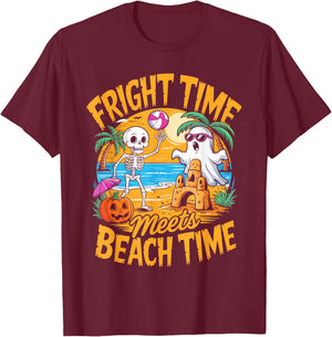 Cute Summerween Ghost Funny Beach Halloween T-Shirt - T-Shirt | Maroon
