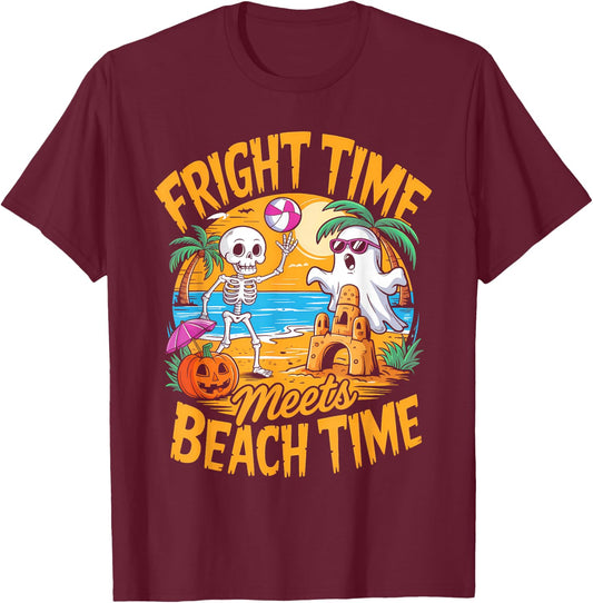 Cute Summerween Ghost Funny Beach Halloween T-Shirt - T-Shirt | Maroon