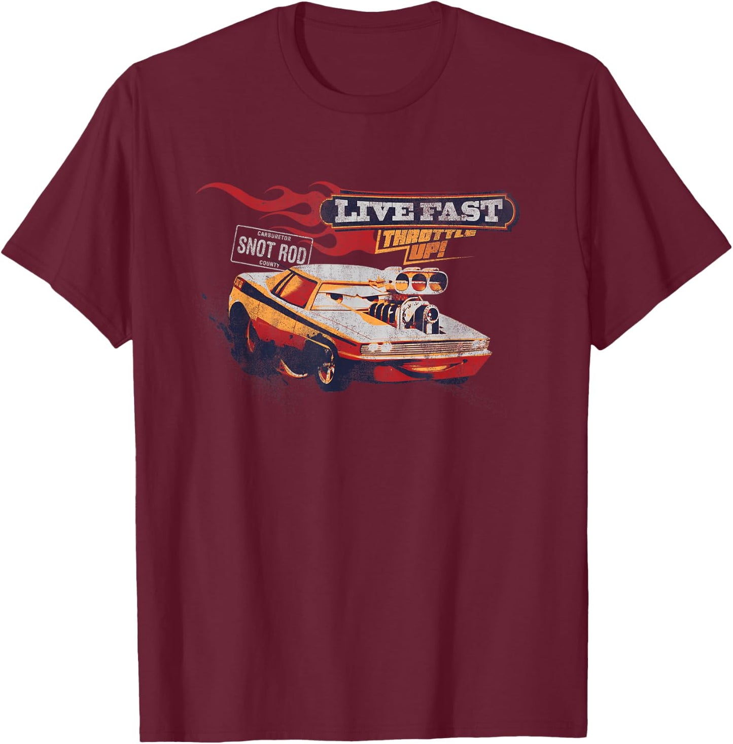Disney and Pixar’s Cars Snot Rod Live Fast Vintage T-Shirt - T-Shirt | Maroon